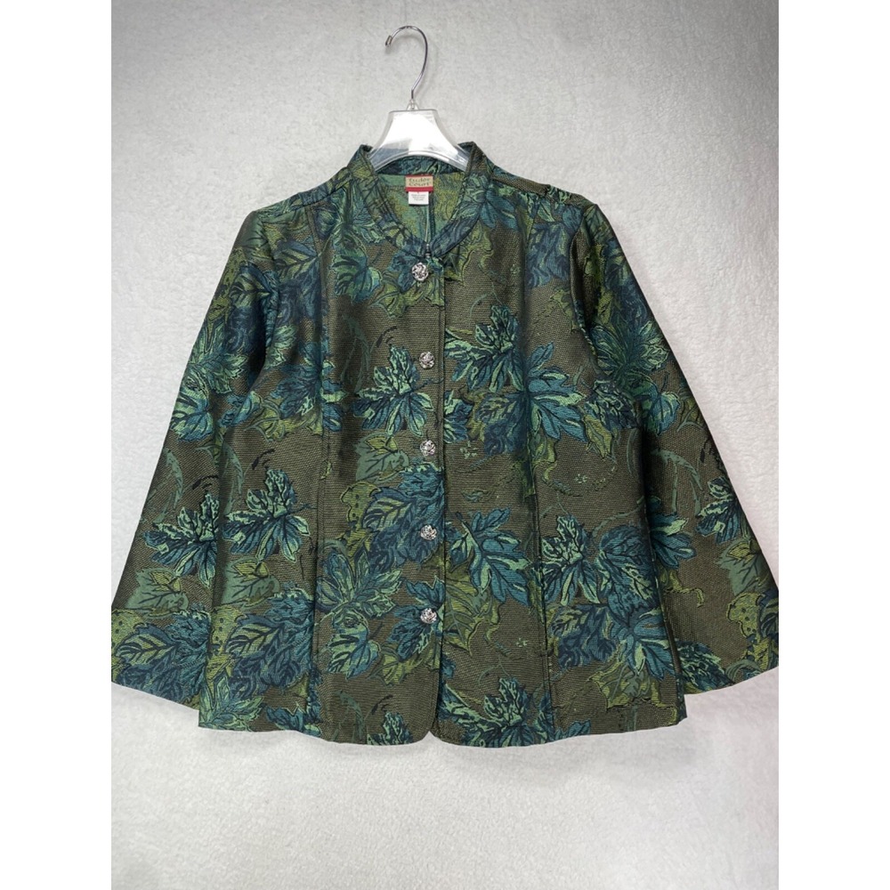 Tudor Court Women's size Large Long Sleeve Button Up Shirt Green /‎ Blue Floral